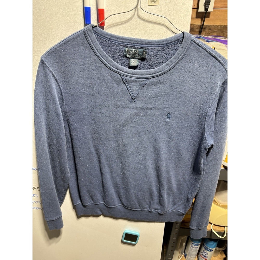Vtg Polo Ralph Lauren Navy Blue 100% Cotton Pullover Preppy Crew‎ Neck Sweater M